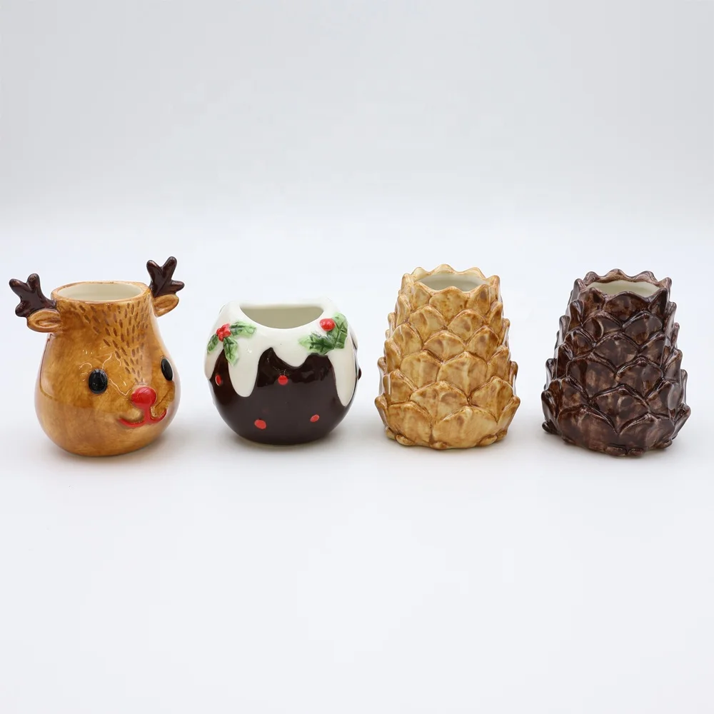 Wholesale customize porcelain unique mini tumbler tequila shot glasses ceramic Christmas ball cute chocolate snowball shot glass