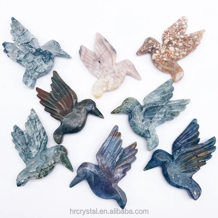 Vivid Folk Crystal Carving Hand Carved Natural Agate Crystal Hummingbird Animals Figurines