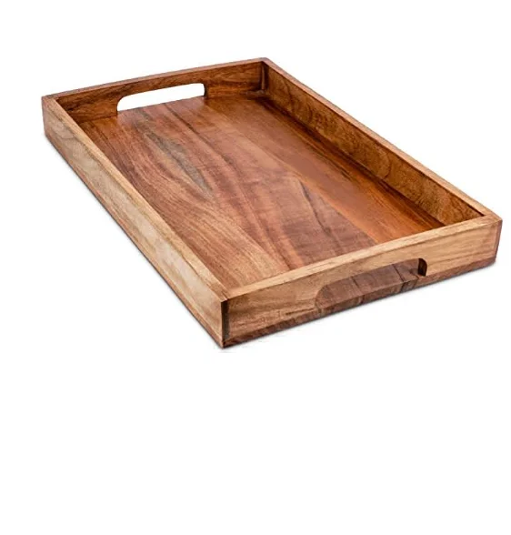 Wholesale Natural Rectangle Wooden Tray With Handle