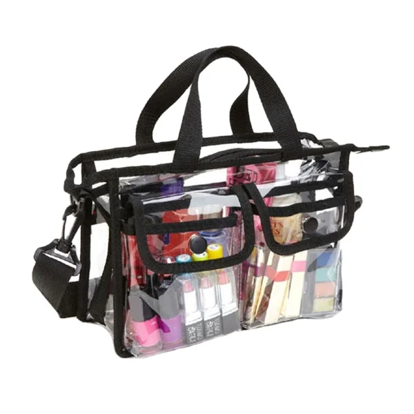 Avon Audit factory clear pvc cosmetic bag with removable and adjustable shoulder strap,clear makeup bag
