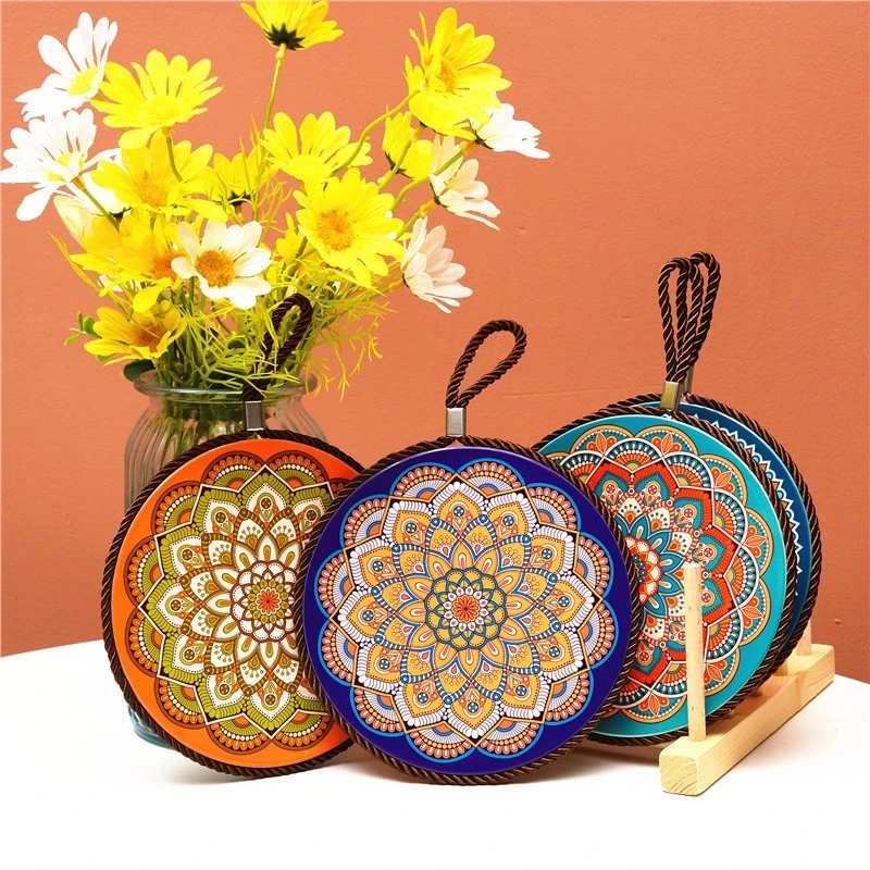 Household Heat Resistant Pot Mat Dinner Plate Trivet Mat European Table Anti-Scalding Pot Ceramic Table Mat Coaster With Cork