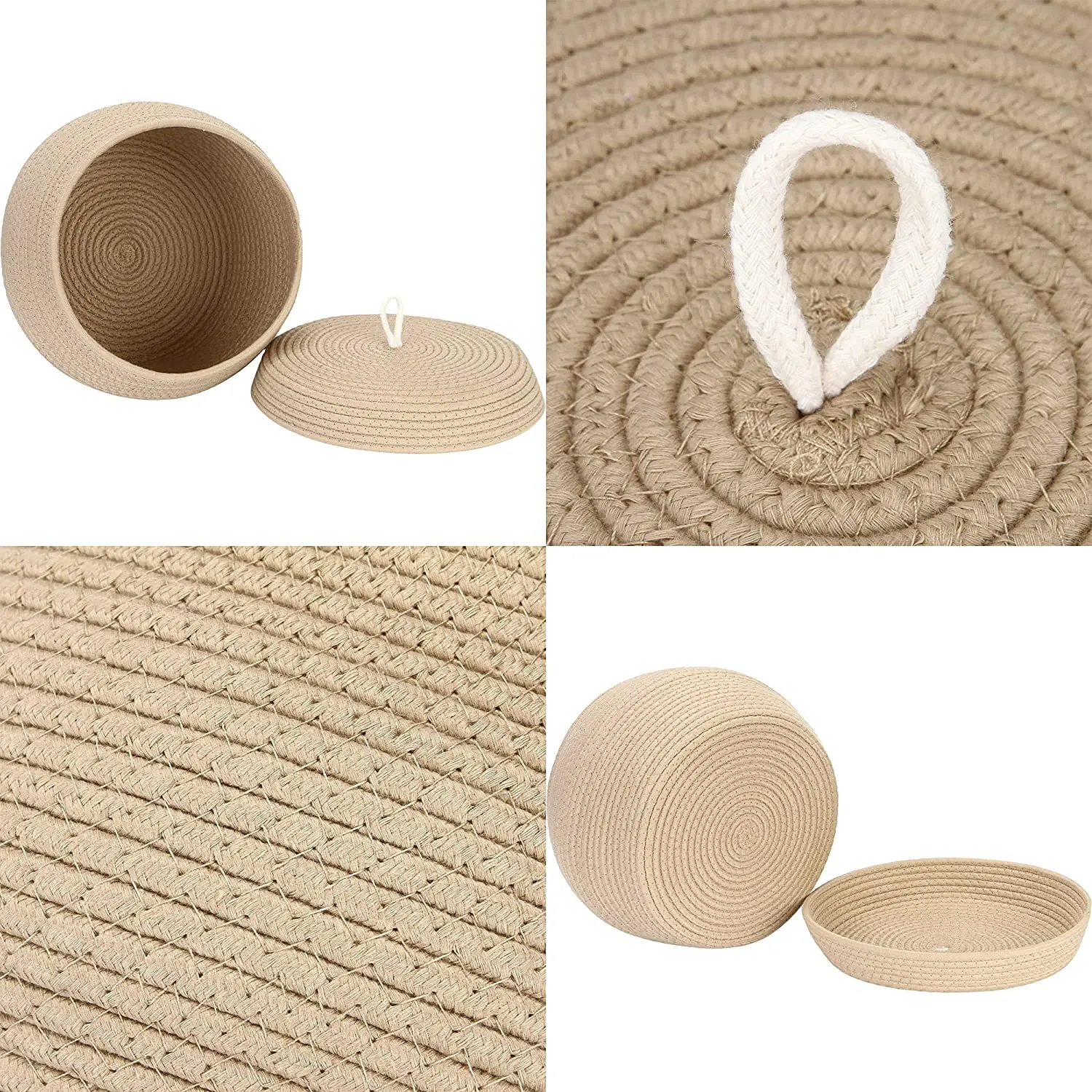 QJMAX Decorative Woven Storage Bin Round Cotton Rope Storage Basket With Lid