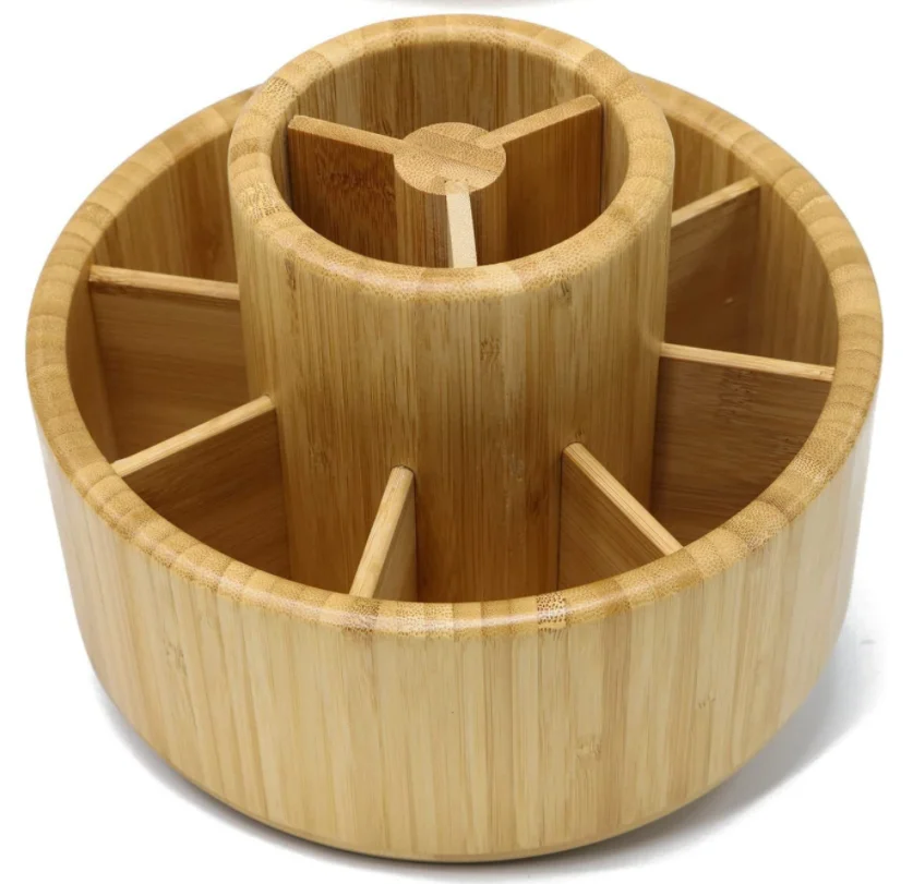 Rotation Desktop Pencil Holder Storage  Bamboo Rotating Organizer