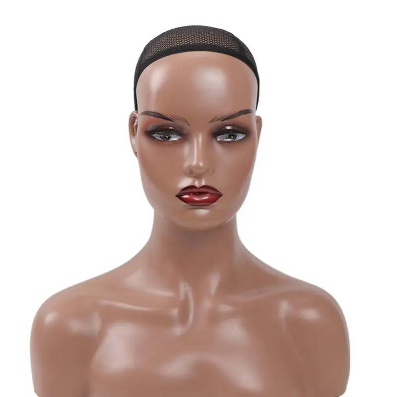 Mannequin Head Wig Realistic Mannequins Female Head with Shoulders Busts Dark Skin Brown Head Mannequin for Display Training