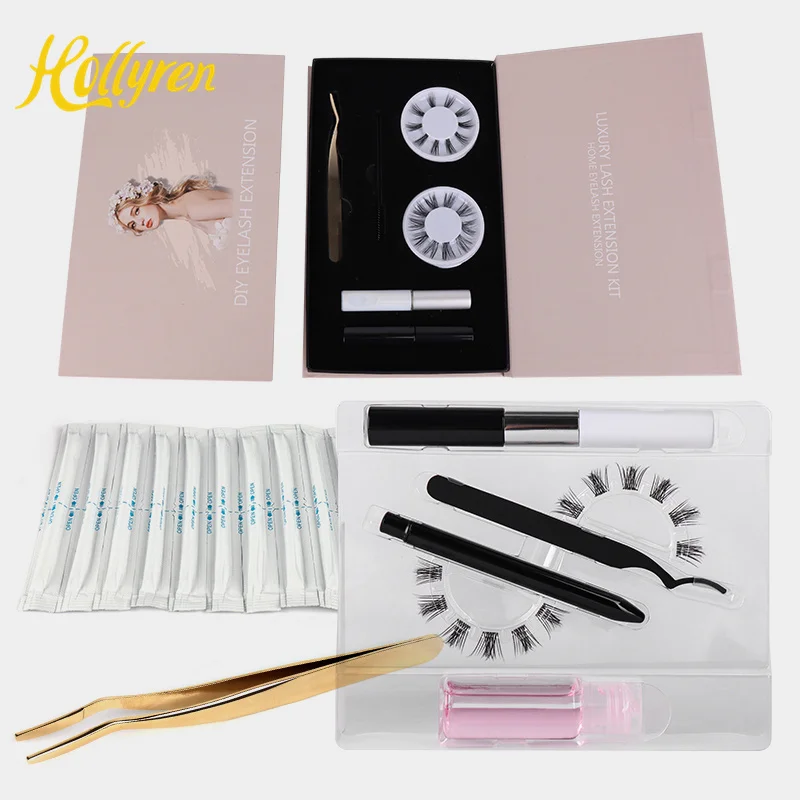 Hollyren Self Apply Diy Eyelash Extension Kit Superfine Clear Black Band Lashes Individual Diy Lashes Kit With Applicator Glue