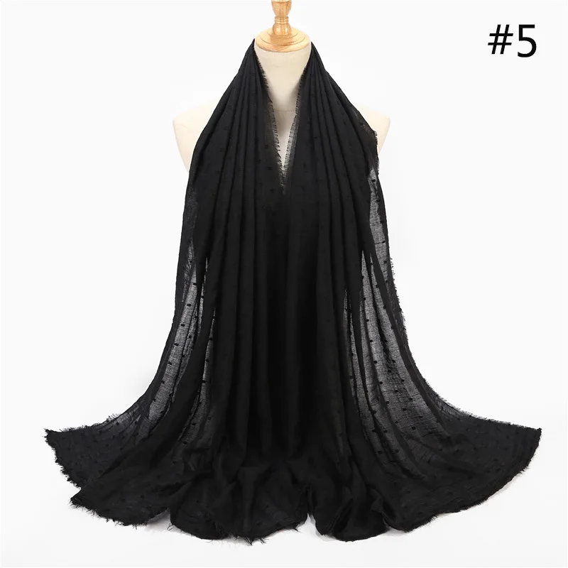 Hot Sale Polka Dot TR Cotton Solid Color Sunscreen Shawl Islamic Malaysian Cotton Crumple Wrap Hijabs Scarf