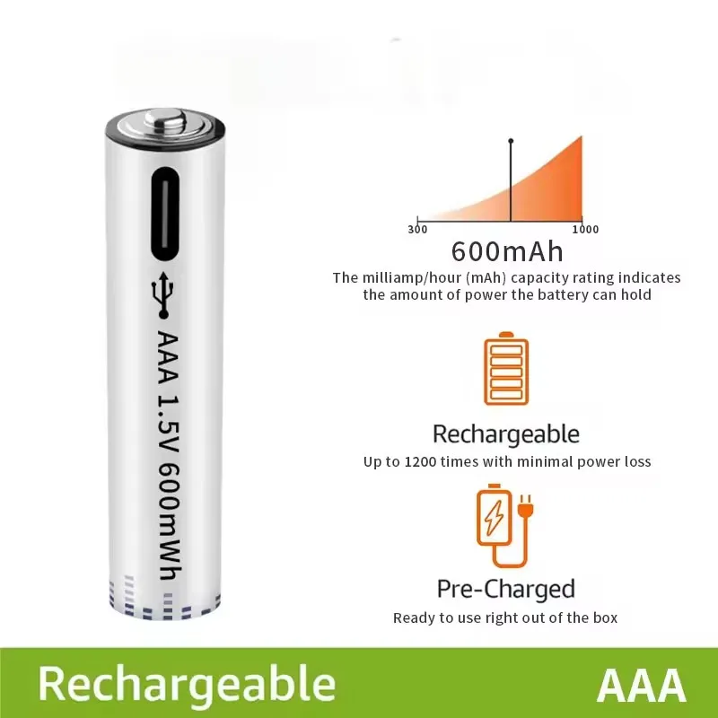 Long Life 1.5V AAA Usb Lithium Battery Type C Aa Rechargeable Batteries Environmental protection for Toy
