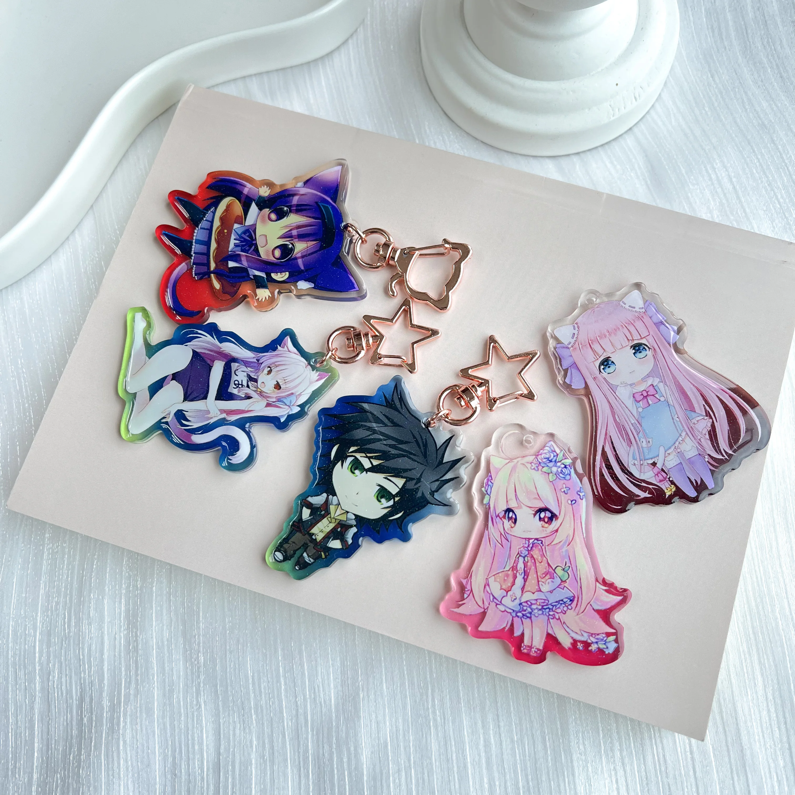 Custom Printing Clear Acrylic Holographic Charm  Personalized Anime Plastic Keychains