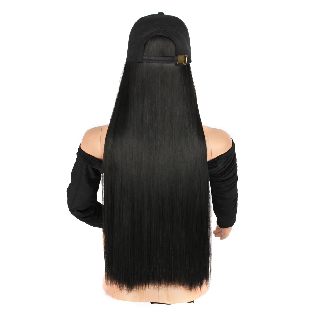 Wholesale long straight baseball cap with hair extension,Baseball cap Hat wig with long curly hair
