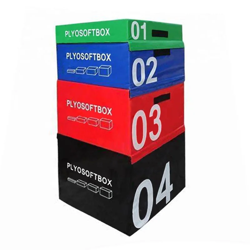 Fitness Plyometric 4 in1 Jump Box Anti Slip PVC Heavy EPE Foam Stackable Soft Plyo Box Set
