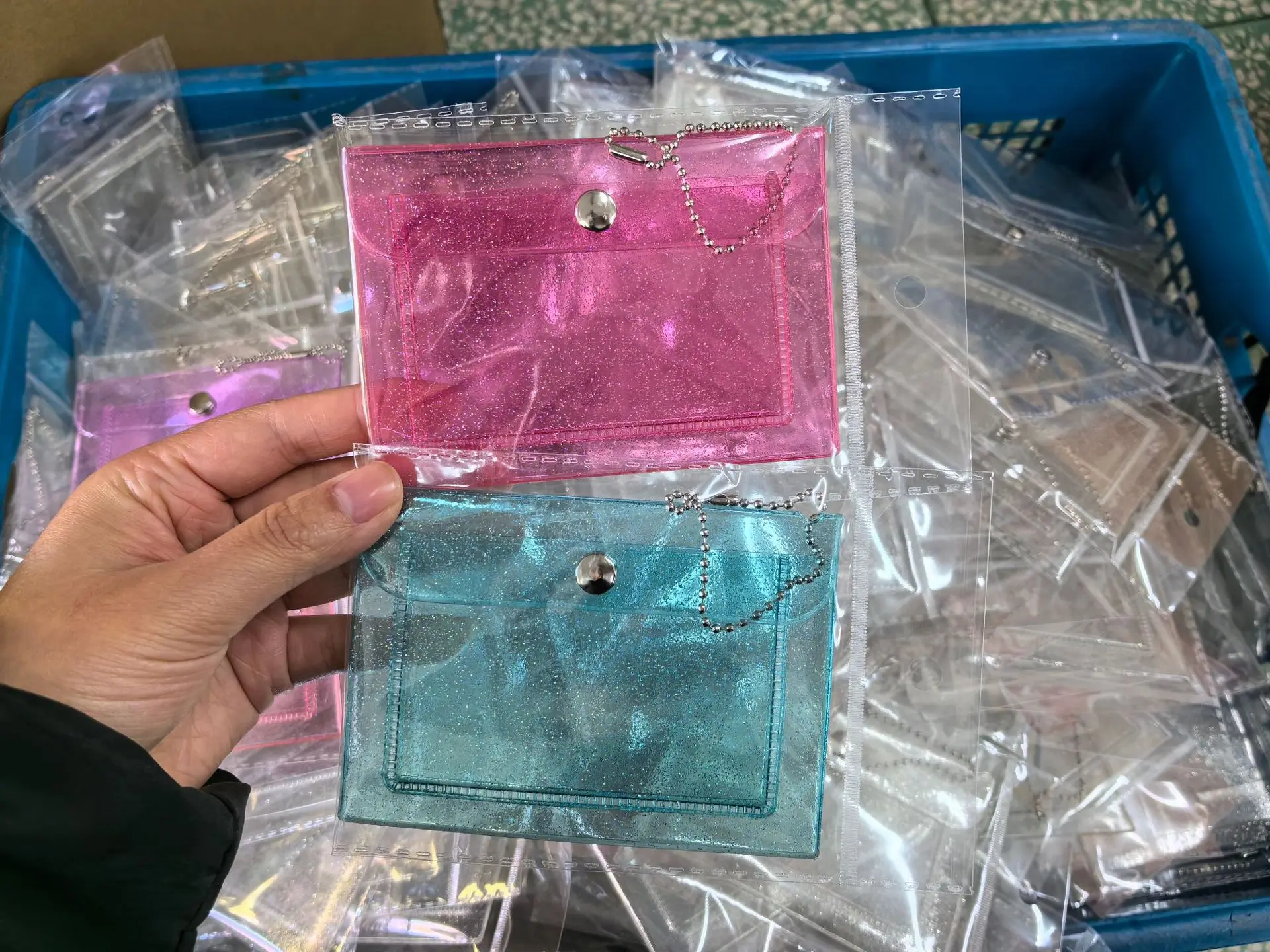 Custom PVC bag with Glitter Mini Photo Album Transparent PVC Protective Casing Envelope Small card wallet bag