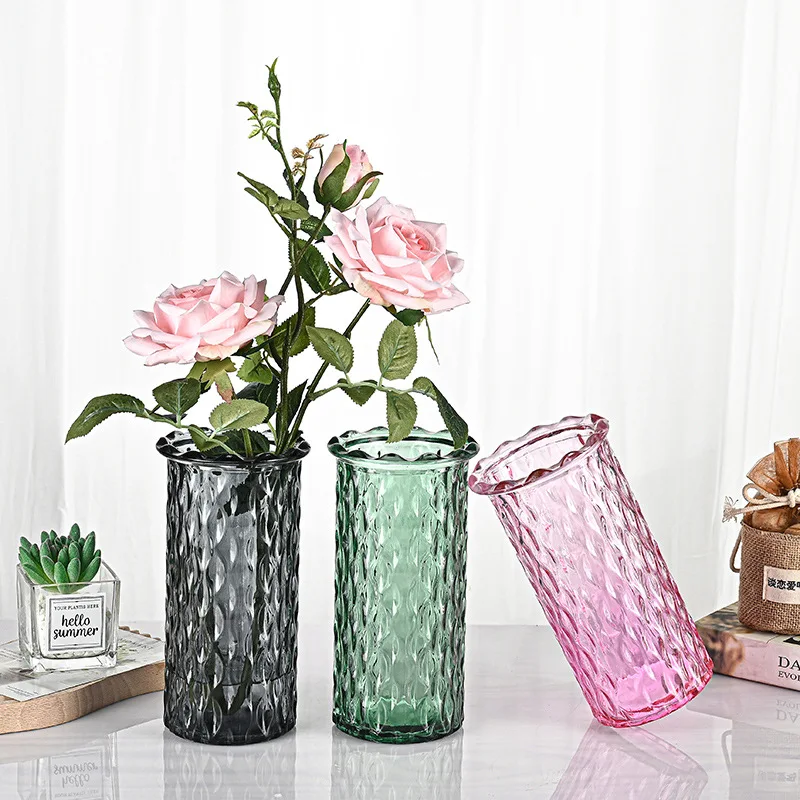 Colorful transparent vase modern Nordic luxury living room home decoration ornaments flower arrangement Clear glass vase