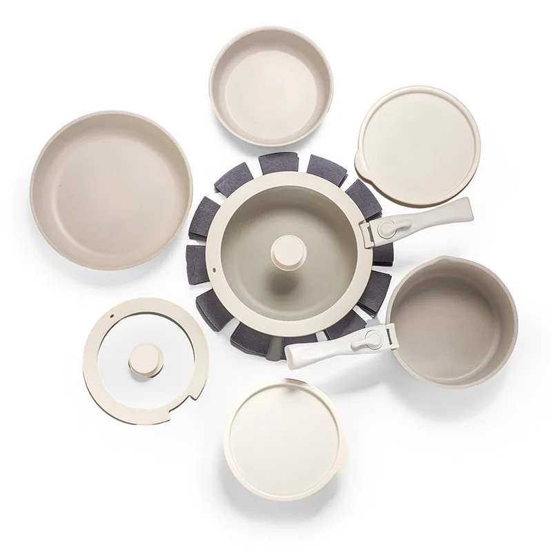 Hot Sale Household Removable Set Pot Non-Stick Pan Stacked Pan Full Pot Set Separation Cookware Pots Milk 15-Piece Set