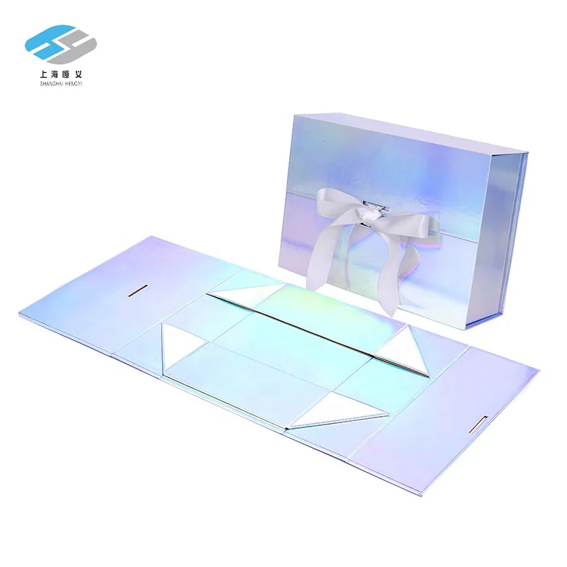 Popular Holographic Wholesale Price Foldable Magnetic Gift Boxes with Window Cardboard Perfume Bottle Packaging Gift Box