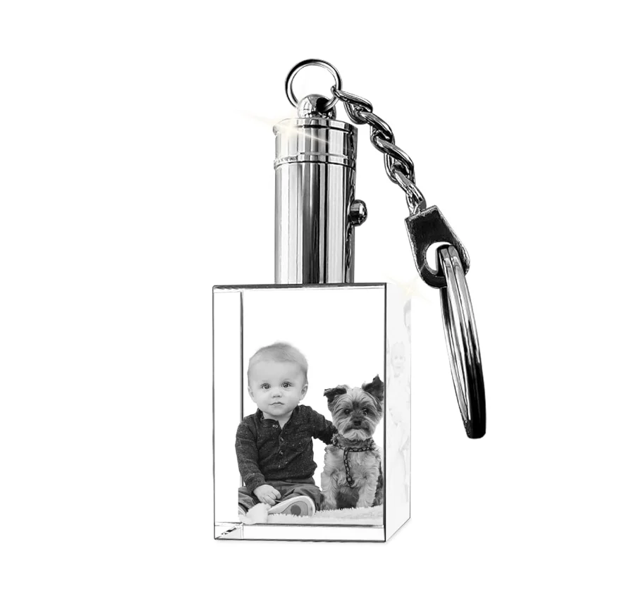 3D innovation Crystal Keychain Photo - Lighted Custom Crystal Picture Etched Key Chain