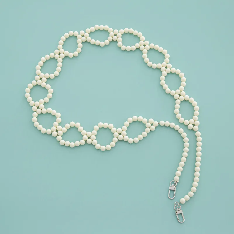 REWIN Trendy 10mm Cream Woven Beads Purse Handle Acrylic Cross Body Handbag Chain for Bags Replacement