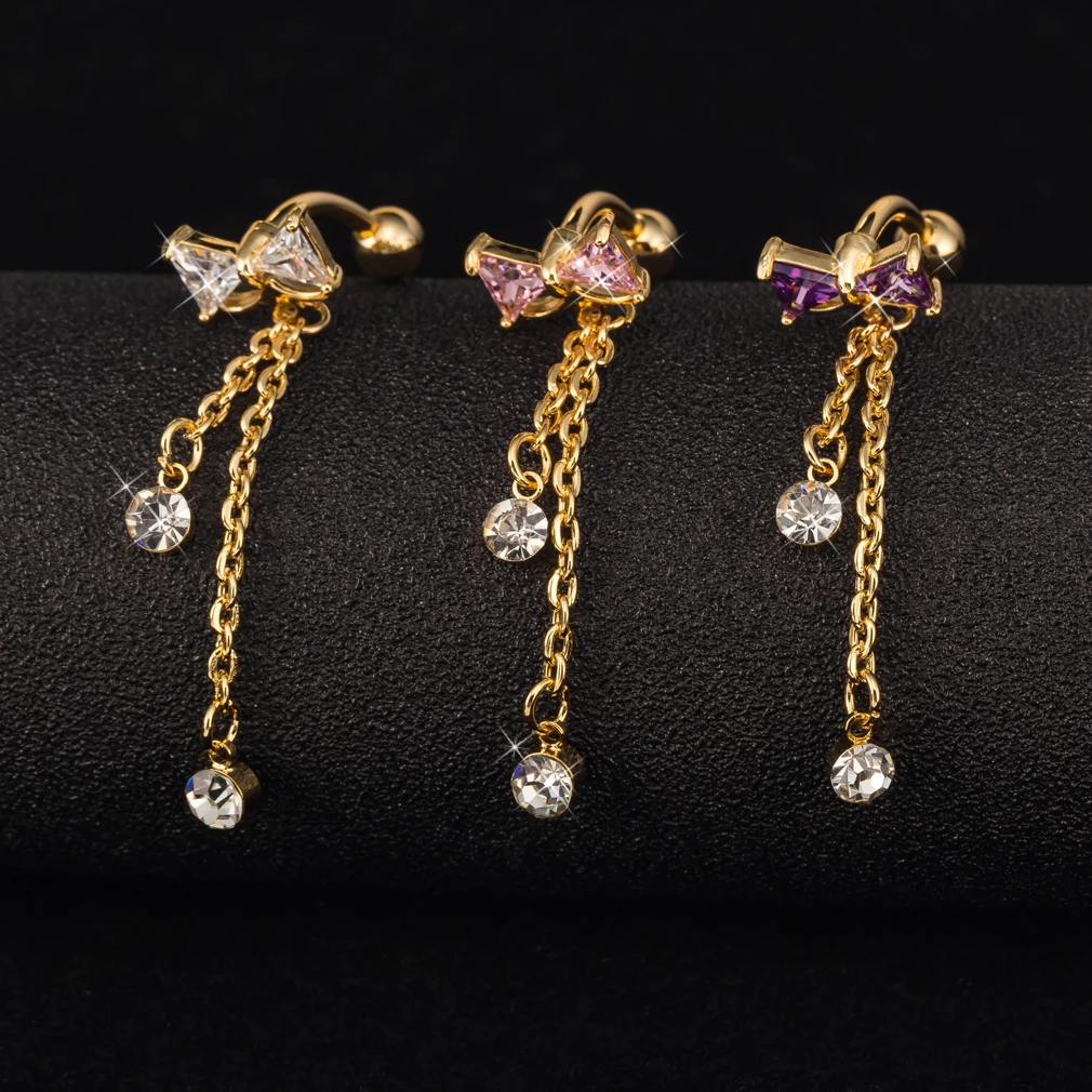 Personality bowknot belly button vibrating non industrial piercing body jewelry