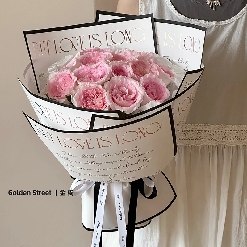 Fall In Color 2024 Waterproof Gold Stamping Foil Paper Sheet For Flower Bouquet Wrapping Edge Single Rose Wrap