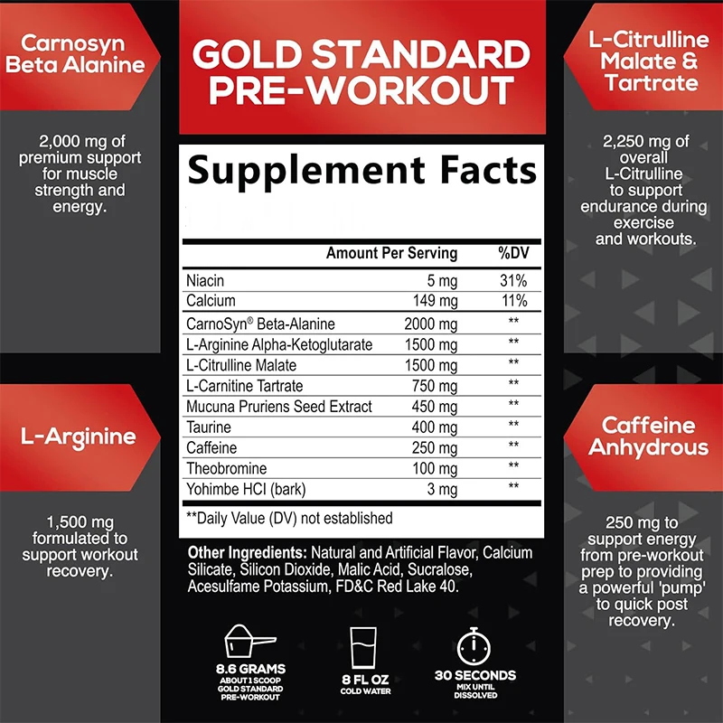 Vitamin C pre workout energy drink Beta Alanine watermelon flavor PreWorkout Powder