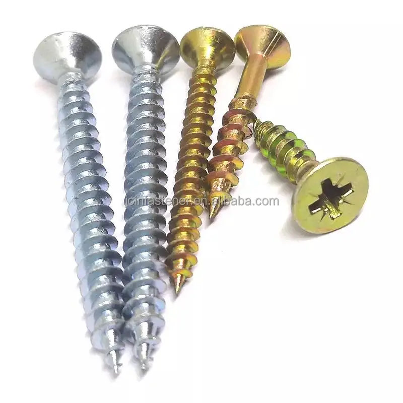 Zinc Plated Screw M5x40 Chipboard Screw Csk Counstersunk Head Pozi Drive Self Tapping Screw with Nibs Factory Price Yellow