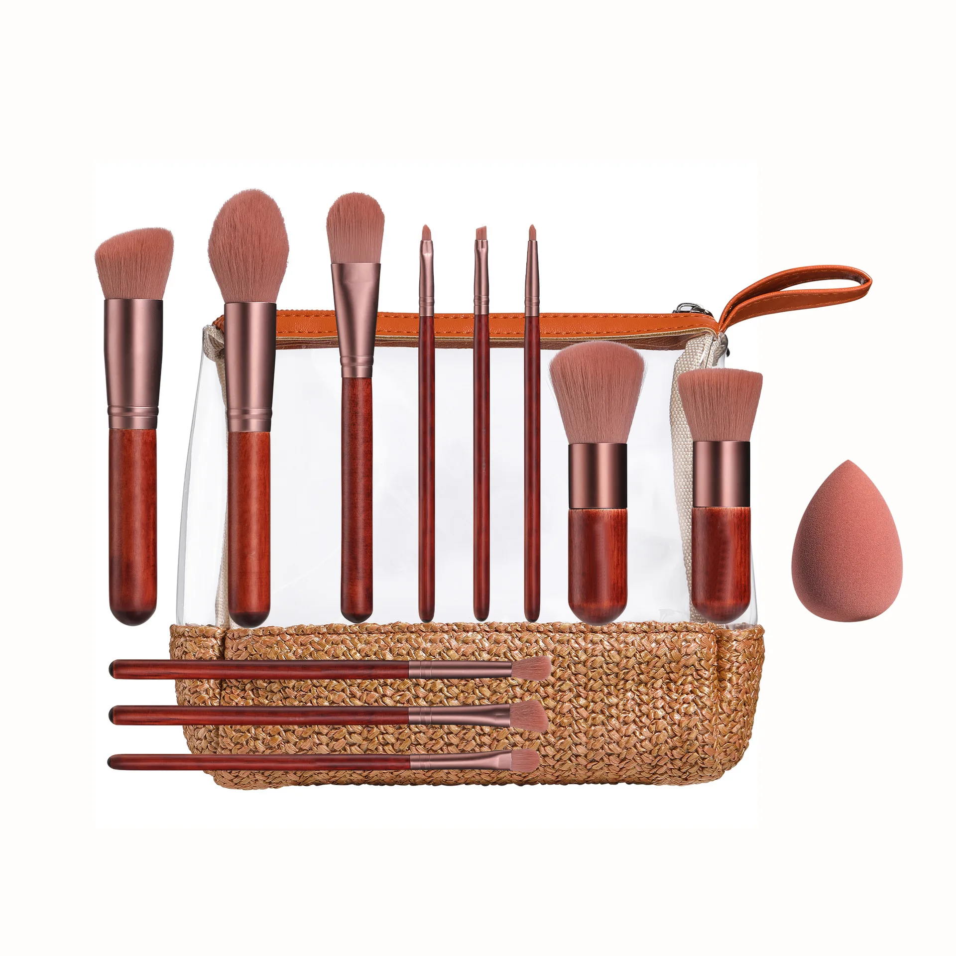 Amazon Hot Sale 11Pcs Mahogany Makeup Brush Set Rattan Brush Pack Foundation Concealer Eyeshadow Full Set of Brush