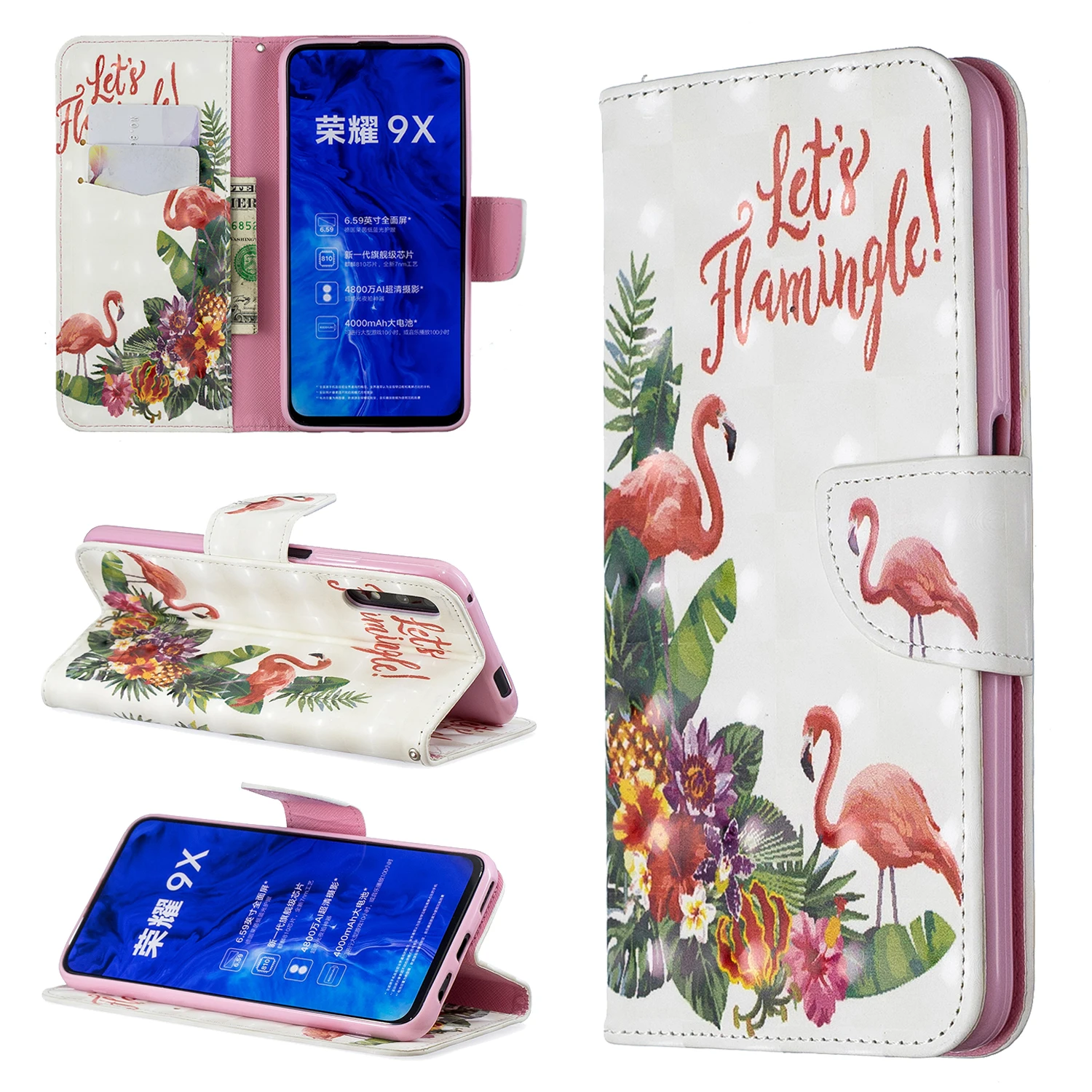 3D Painted Phone Cases For Honor 9X Pro Cover Magnetic Wallet Flip Leather Phone Bag For Huawei Honor 9 X 9xpro Coque