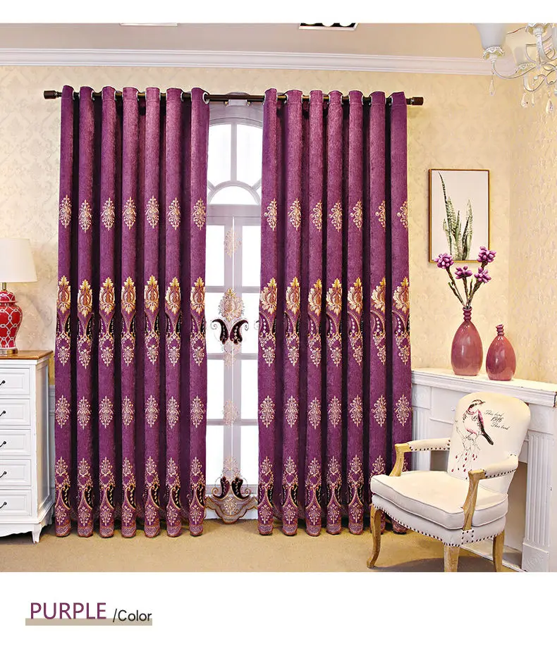 Villa European Tende Ready Made Hotel Living Room Blackout Cortin Luxury Finished Embroidery Chenille Window Curtains