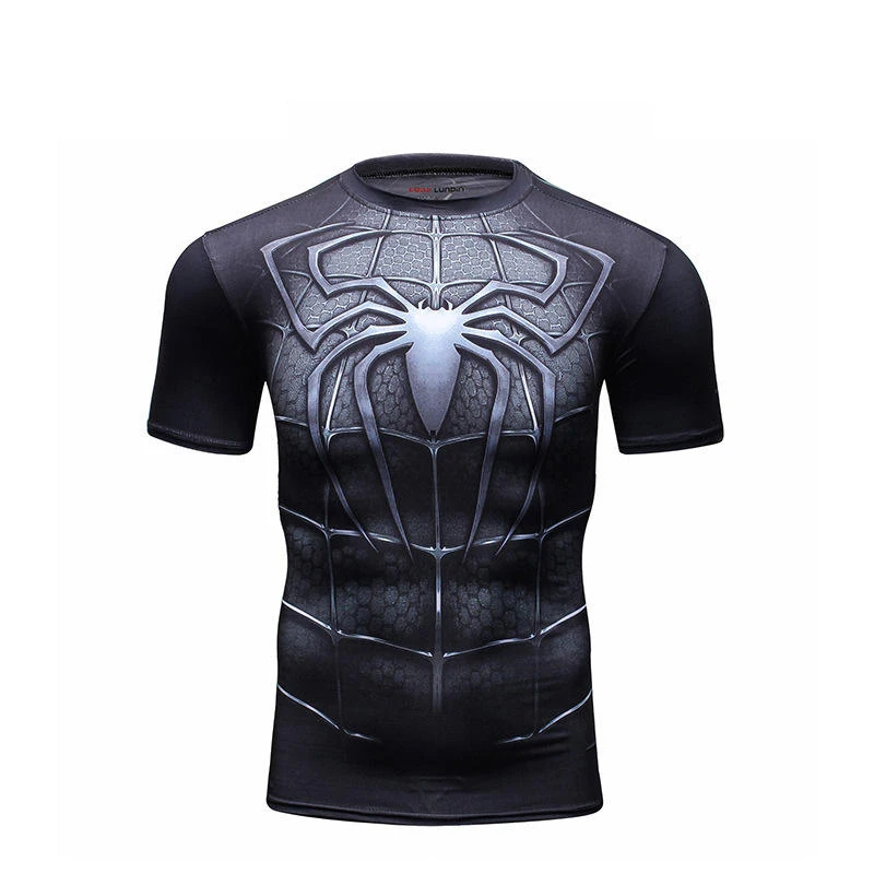 High Quality digital printing short Sleeve spiderman Compression Shirt Costume superhero sublimated Rash Guard For Men