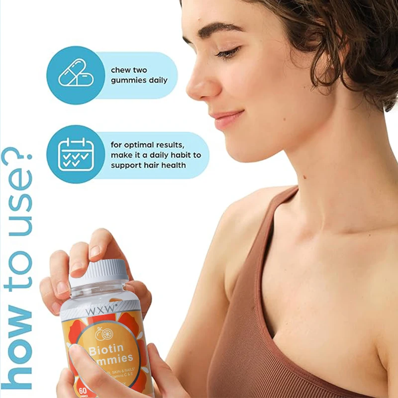WXW Hot Sale Biotin Gummies For Skin Pectin Biotin Gummies Support Hair & Nails Health In Stock
