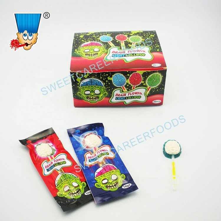 Halloween Fluorescent Glow Stick Brain Lollipop Hard Candy Confectionery
