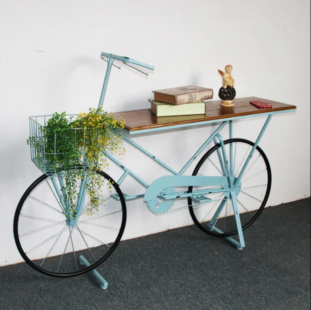 Bucks Home  Country Indoor Flower Stand Ornaments,Retro Wrought Iron Bicycle Table,Large Cafe Photography Props