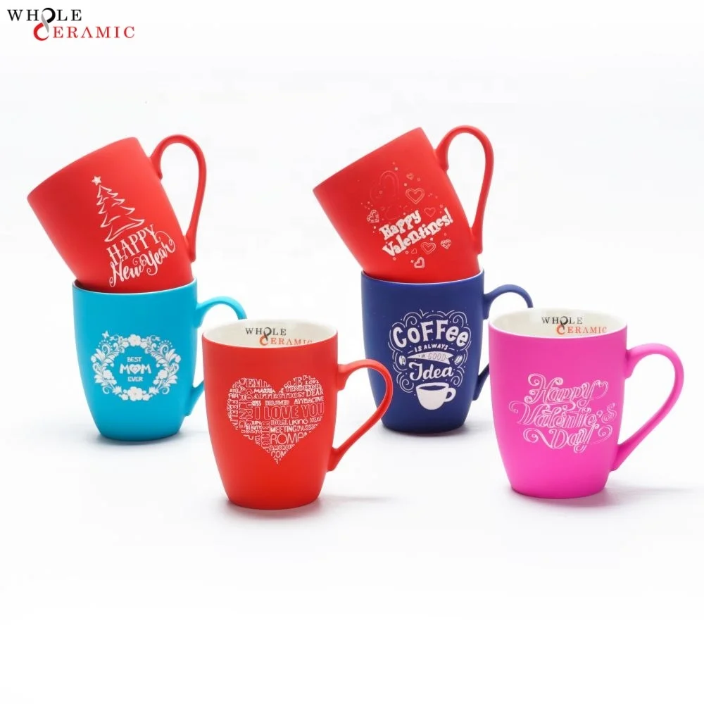 Wholesale customized colorful soft touch rubber coated ceramic stoneware mug in various shape and colors factory supplier
