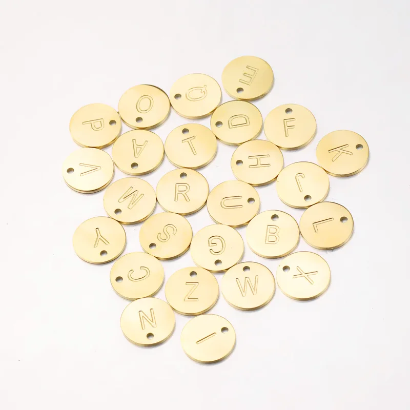 12MM Corroded Engraved English Letters Stainless Steel Charm Pendant Wholesale