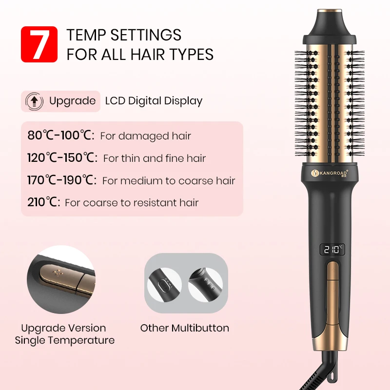 electrical heated curler brush Ceramic Glaze Coating Barrel Fast Heater Styling Comb LCD Digital Display Hair Curler Brush