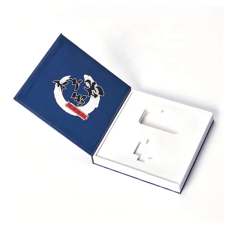 Customized Empty Blue Cardboard Luxury Fancy Magnetic Electronic Product U Disk Data Line Flip Top Hard Gift Box