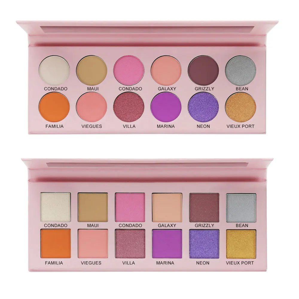 Eye Shadow Palette Custom Logo Neon Large Diy 12 Color Chrome Eyeshadow Palette High Quality Pink Glitter Eyeshadow Palette Book