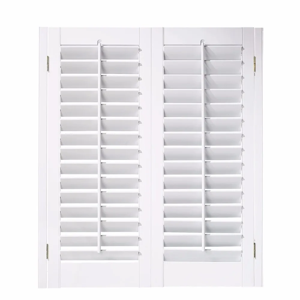 Custom Shaped Solid Basswood Plantation Shutter Waterproof Adjustable PVC Faux Wood Louver Outdoor Shutters (1600602056915)
