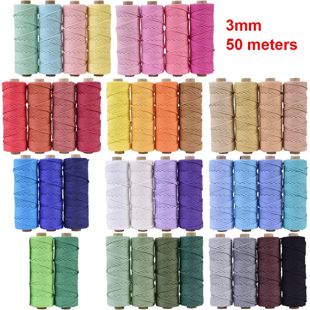 Hot Selling Chunky 3-5mm 100m Twisted 100% Cotton Rope Macrame Cord Diy Crochet Knitting Yarns