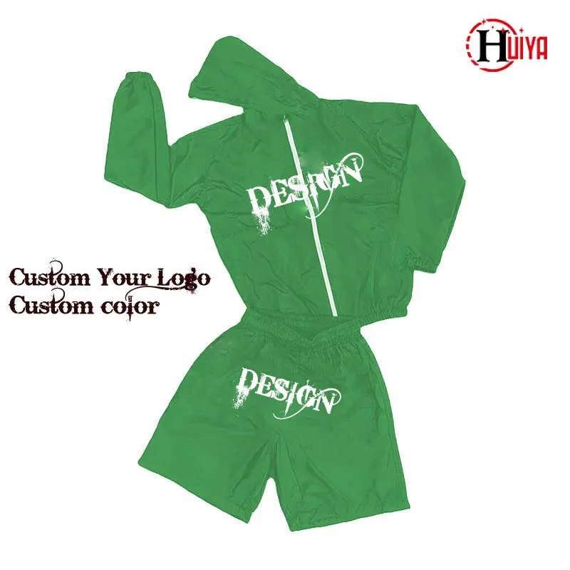 Custom Windbreaker Streetwear  2 Piece Shorts Jacket Tracksuit Nylon Reflective Zip Up Two Piece Windbreaker Tracksuit Men Sets