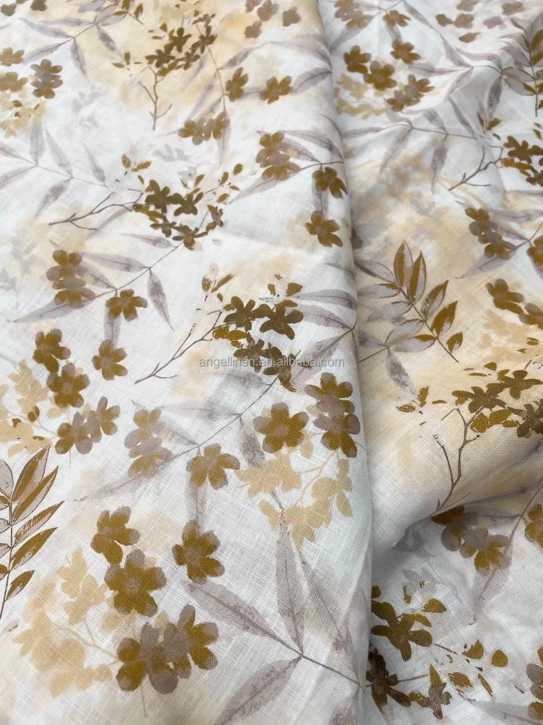 French pure linen fabric with stone washing or printing for wholesale