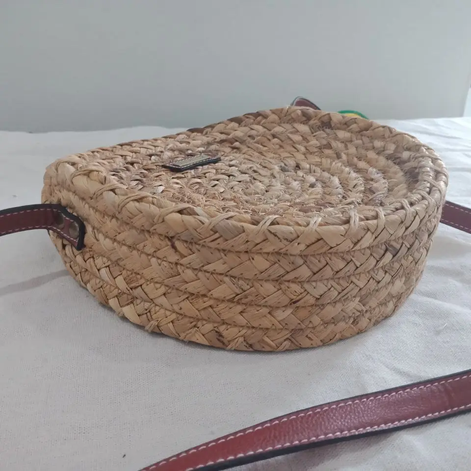 
natural material water hyacinth with inner cloth woven handbag with PU handles 