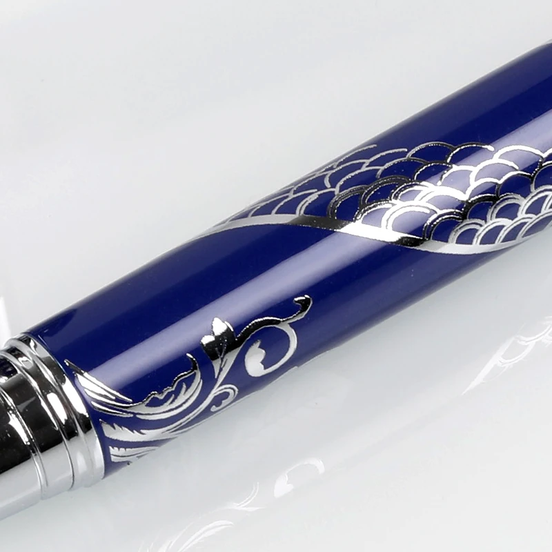 Luxury Blue Silver Fountain Pen Special Pattern Customer Pen Metal Fountain Pen Businessman Gift Office Tools Stationery Factory