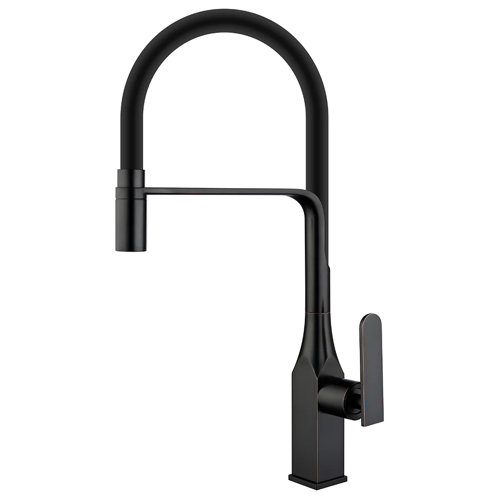 YUNDOOM OEM Torneira Spring Single Handle Black Square Body Brass Hot Cold Water Mixer Tap Kitchen Faucet