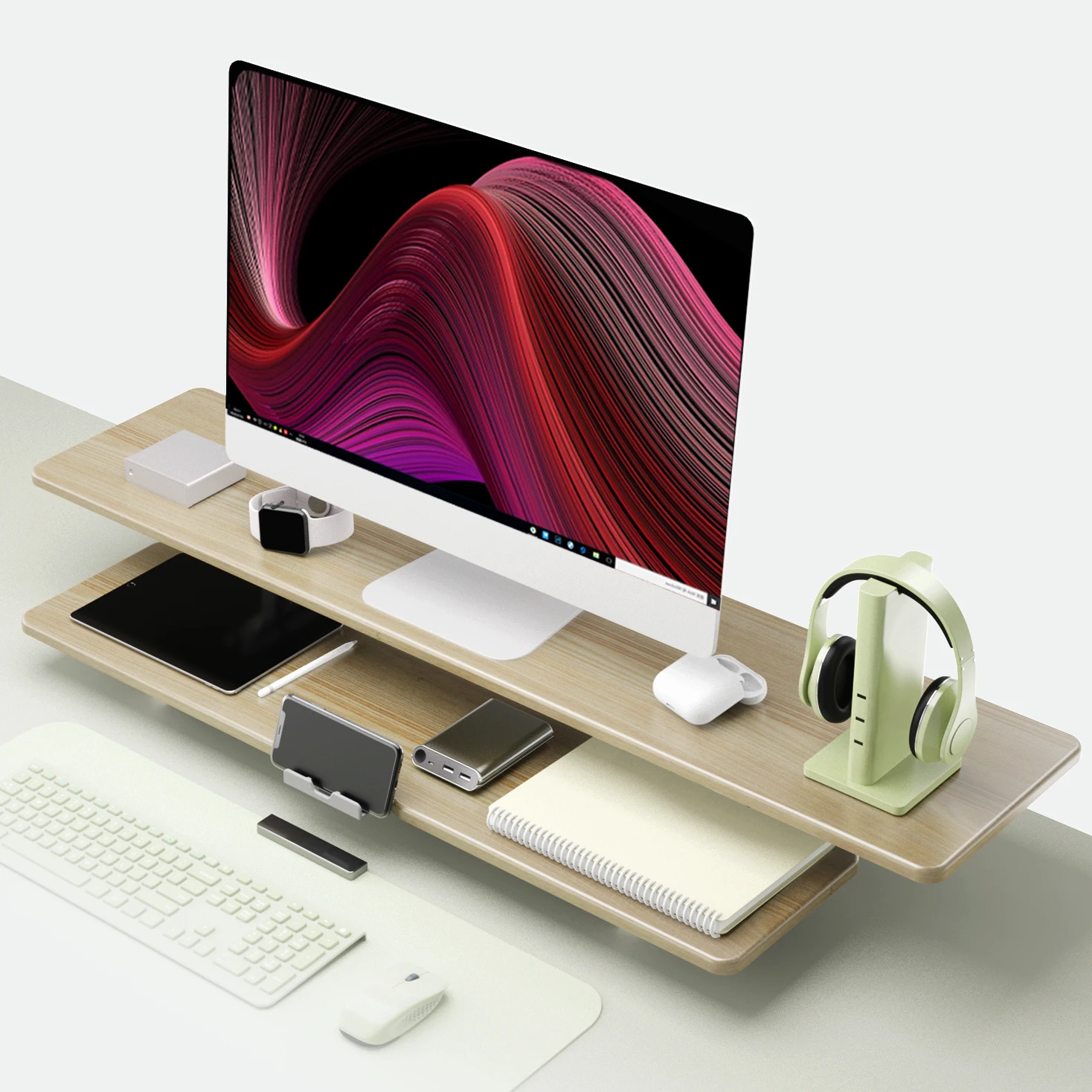 Hot selling Desk Organizer Double layer gaming monitor stand USB and RGB light  for Home Office Living Room or School study