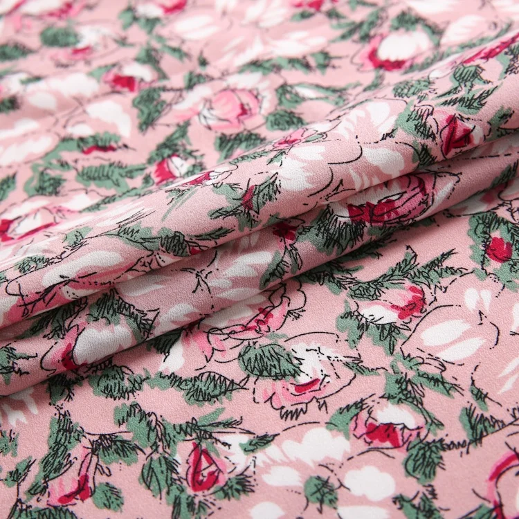 Woven elastic crepe pink floral printed 190t waterproof polyester fabric