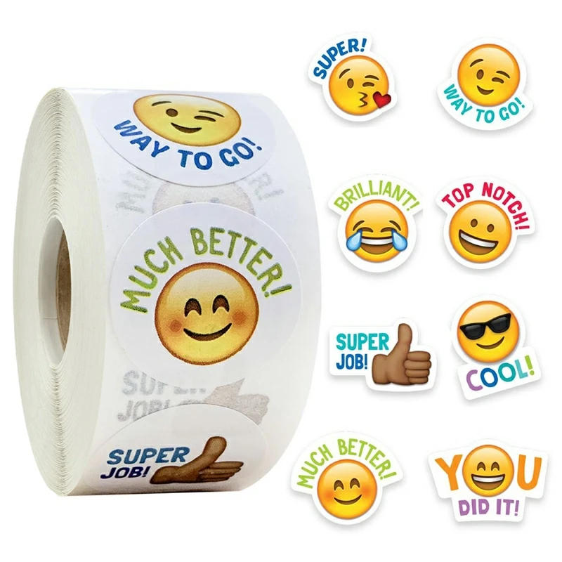 Adhesive Stickers Toys Decorated Children Teachers Reward Stickers Letter Emoticons Smiley Face Coated Paper Cute Cartoon CN;ZHE