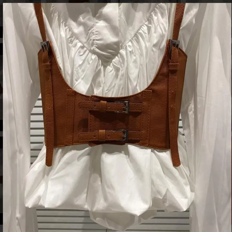 High Quality Wholesale Autumn New Design PU Corset Vest Shirt High Waist Sling Camisole Bow Cuff Shirt Two-Piece Blouse Set