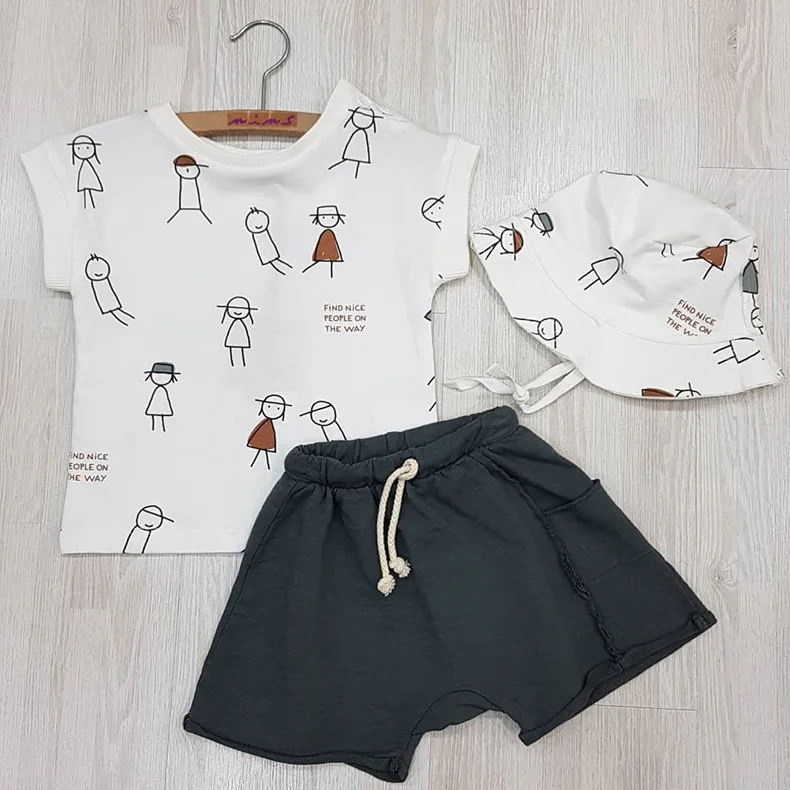 Baby Boys and Girls Summer Clothes 100% Cotton Fabric Short Sleeve Cartoon T-shirt+Short Pants Cotton Suits