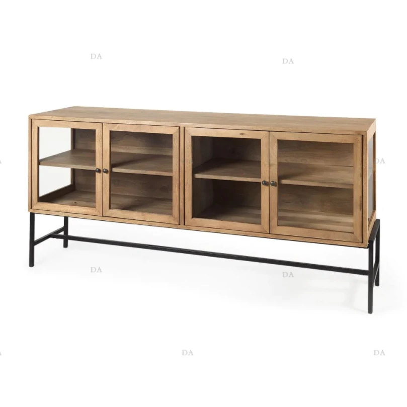 Factory Wholesale Oak Buffet Table Solid Wood Rattan Furniture Dining Room Sideboard Buffet Cabinet