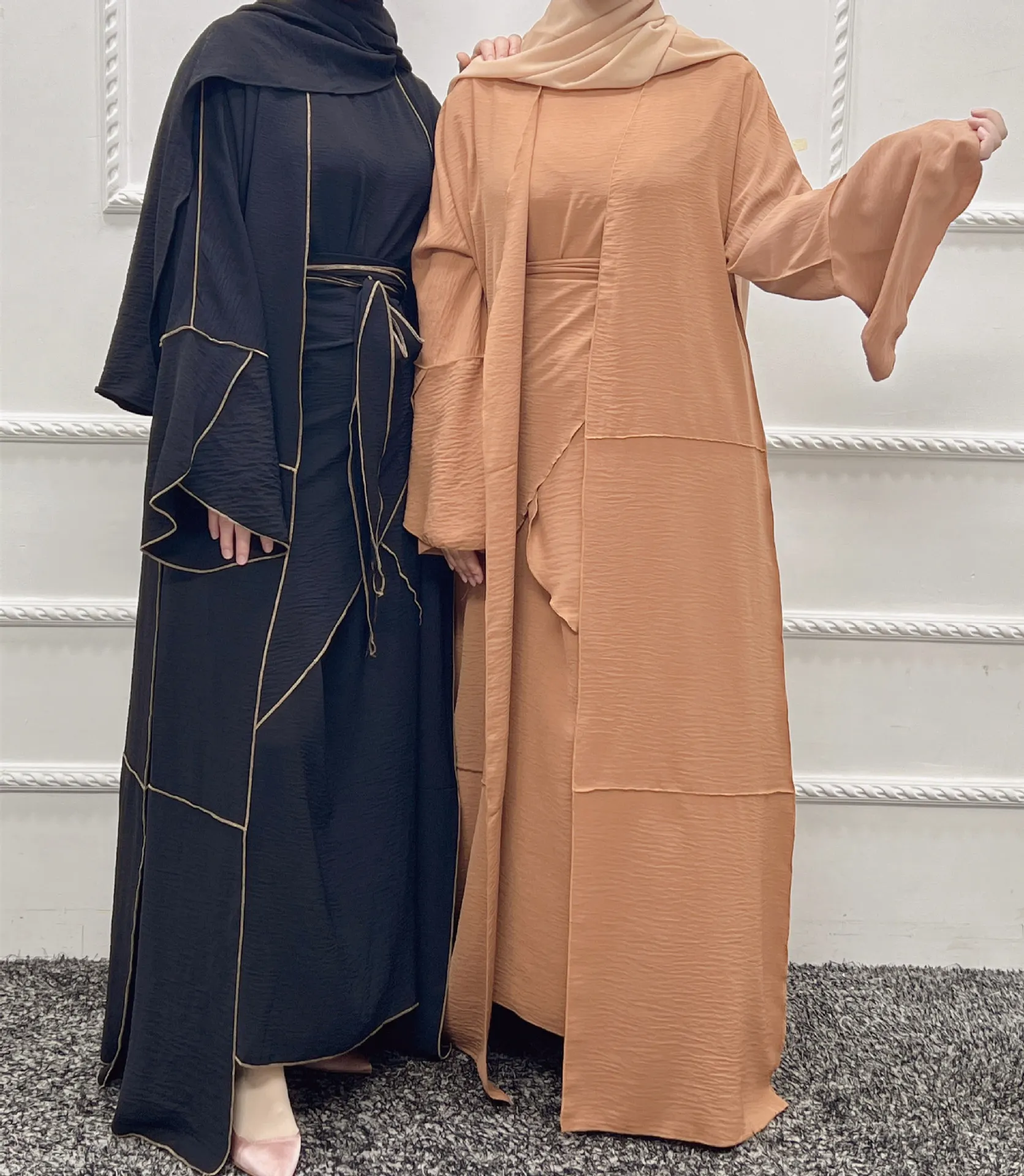 Modest wear 3 Set Muslim Dress Modesty Open Abaya With Inner Dress 3 Set  Islamic Clothing Muslim Dress 3 Set